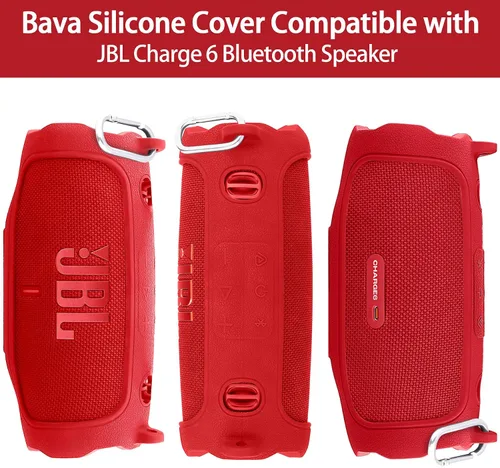 Vista 21 de Funda de silicona compatible con JBL Charge 5 Altavoz Bluetooth portátil impermeable (Cubierta de silicona negra)