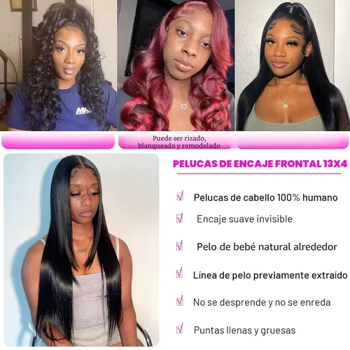 Vista 5 de Pelucas de encaje frontal rectas de cabello humano bunGiol pre arrancadas con cabello de bebé HD Pelucas de encaje frontal 13x4 sin pegamento