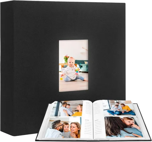 Vista 8 de Álbum de fotos de 4 x 6 pulgadas, 360 fotos, cubierta de marco de lino con áreas de notas, libro de fotos de 4 x 6 con espacio de escritura