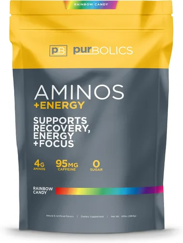 Vista 13 de Purbolics Aminos + Energía Apoya la recuperación, la energía y la concentración 95 mg de cafeína, 0 calorías y 60 porciones (azul acero)