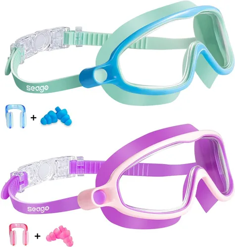 Vista 12 de Seago Paquete de 2 gafas de natación antivaho anti-UV de visión amplia para niños de 3 a 14 años