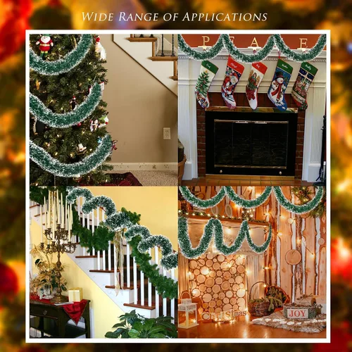 Vista 2 de Guirnalda de Navidad de 23 pies - Decoraciones de oropel metálico con torsión para interiores y exteriores, colgante de techo para Año Nuevo (verde)