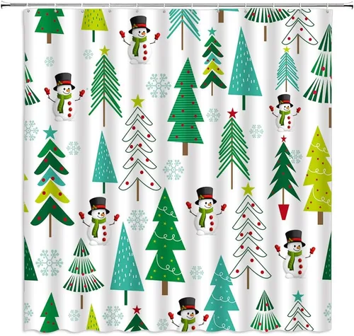 Vista 24 de GCTNBJL Cortina de ducha navideña para RV, diseño de árbol de pino, copo de nieve, estrella, bosque, vacaciones de invierno, naturaleza rústica