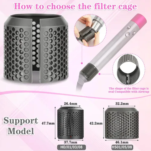 Vista 2 de Reemplazo de la cubierta del filtro exterior para Dyson Airwrap Hair Styler HS01 HS05 HS08 Modelos Filtro externo Filtro magnético Jaula piezas