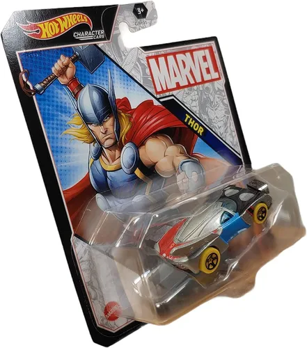 Vista 4 de Hot Wheels Marvel Thor - Coche de personajes de Marvel, vehículo fundido a presión a escala 1/64, multicolor, 3 pulgadas