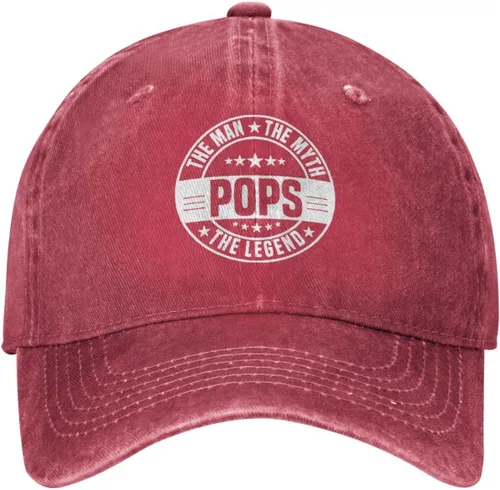 Vista 9 de Renzund Pops The Man The Myth The Legend Funny Hat Washed Cowboy Cotton Baseball Cap