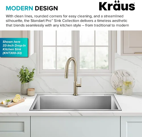 Vista 5 de Kraus KHT301-25 Standart PRO Kitchen Fregadero de Cocina de Acero Inoxidable, 25 Pulgadas