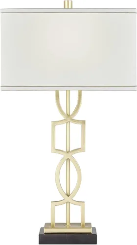 Vista 8 de 360 Lighting Evan - Juego de 2 lámparas de mesa modernas de 28 1/4 pulgadas de alto, marco geométrico de metal dorado, pantalla rectangular curvada