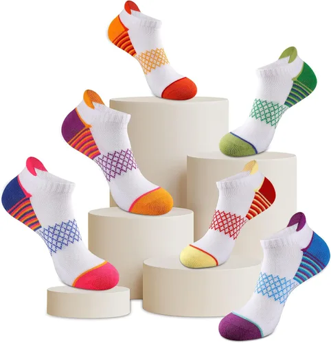 Vista 6 de eallco Calcetines de tobillo para mujer, calcetines deportivos acolchados con lengüeta, 6 pares