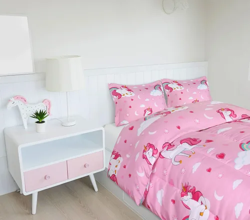 Vista 5 de Utopia Bedding - Juego de edredón de unicornio para todas las estaciones con 2 fundas de almohada, juego de cama de 3 piezas de microfibra cepillada