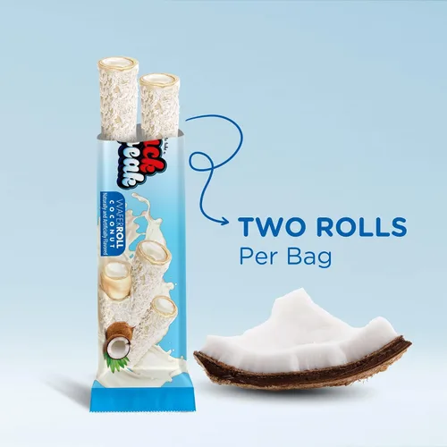 Vista 5 de Snack Break Snacks de oblea enrollada de coco con relleno cremoso de coco, bocadillos de oblea envueltos individualmente, (paquete de 24)