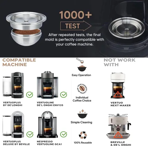 Vista 3 de Cápsula de café, cápsulas de café (2.7 fl oz) compatible con Vertuoplus plus, para vertuoline GCA1, para Delonghi ENV 135 máquina de café Cápsulas