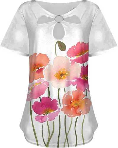 Vista 4 de Shirts for Women Dressy Casual 2023 Vintage Tees Holiday 70s Tshirts Tops Short Sleeve T-Shirts Casual Spring