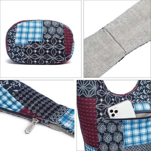 Vista 47 de Bolsa de hombro para mujer, de lona en estilo hippie/bohemio para llevar cruzada al hombro, disponible en diferentes colores y estampados