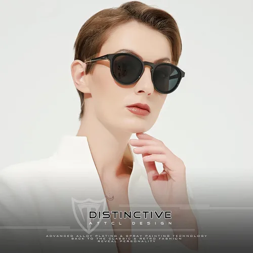 Vista 2 de ATTCL Gafas de sol polarizadas clásicas redondas para mujer, estilo retro, a la moda, UV400