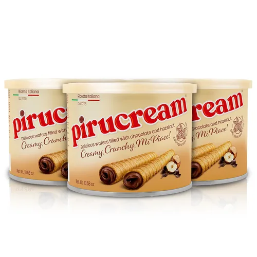 Vista 16 de Pirucream Obleas enrolladas con crema de chocolate y avellanas, hechas con cacao 100% orgánico, receta italiana desde 1975, 0.00 oz de grasa trans