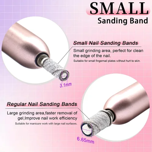 Vista 4 de [Actualización] Mini bandas de lijado de 0.122 in para taladro de uñas, grano 120, 100 bandas pequeñas para uñas acrílicas, manicura de gel