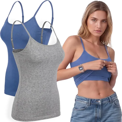 Vista 70 de Emmalise Camiseta de mujer con brasier integrado, soporte de tela sin varillas, camisola corta