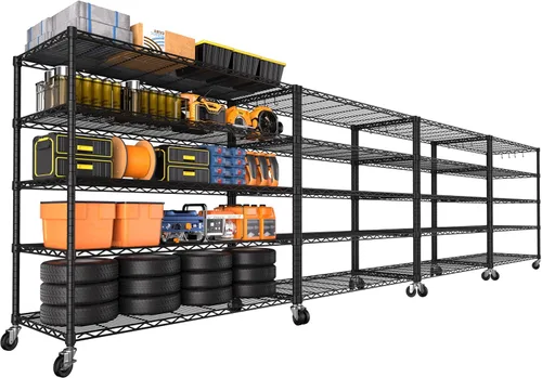 Vista 13 de PrimeZone Estantería de alambre con ruedas, estantes de almacenamiento de metal resistente de 5 niveles ajustables con certificación NSF