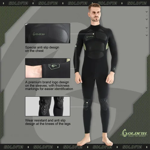 Vista 2 de GoldFin Traje de neopreno para hombre, 0.118 pulgadas (0.118 in) con cremallera trasera para mantener el calor en agua fría