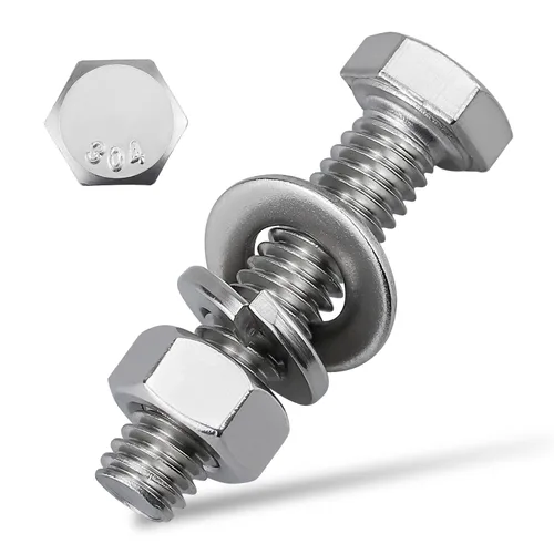 Vista 10 de (5 juegos) Kit de tornillos y tuercas hexagonales de 1/2-13 x 1-1/2 pulgadas, acero inoxidable 304 (18-8), totalmente roscado, arandelas planas