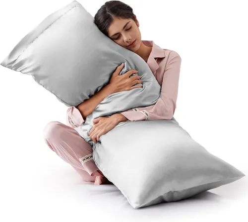 Vista 16 de Love's cabin Funda de almohada de satén para cabello y piel, similar a las fundas de almohada de seda, paquete de 2 fundas de almohada