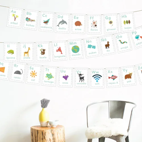 Vista 3 de Tarjetas de pared del alfabeto español de 5 x 7 pulgadas, nuestro mundo, temática de la naturaleza, arte de pared para niños, decoración