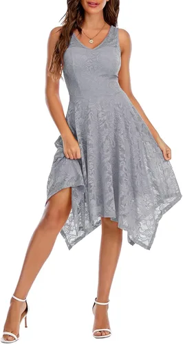 Vista 20 de Meetjen Vestidos de cóctel para mujer 2025 con dobladillo tipo pañuelo, encaje, formal, para invitada de boda, dama de honor, elegante, para Negro