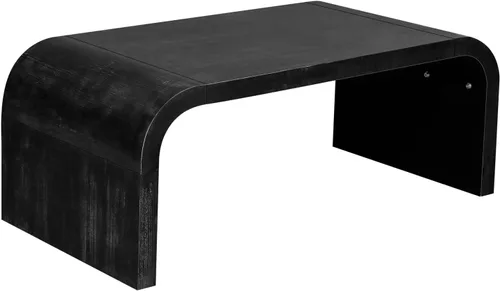 Vista 3 de Mesa de centro de madera para sala de estar, mesa de centro de artesanía vintage de granja, mesa de centro curvada de diseño Art Deco, mesas de té