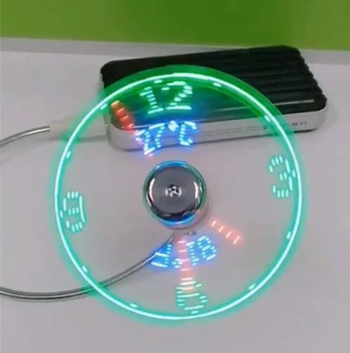 Vista 3 de BREIS Nuevo ventilador de reloj USB con reloj en tiempo real y función de visualización de temperatura, plata, garantía de 1 año