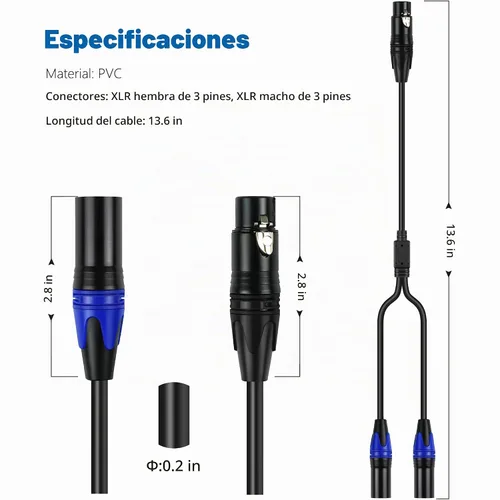 Vista 2 de LanSenSu XLR hembra a 2 XLR macho Patch Y cable, cable divisor de micrófono equilibrado, adaptador de audio, 11.8 pulgadas (paquete de 2)