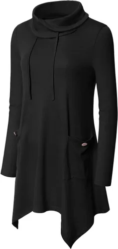 Vista 2 de Bulotus - Túnica de manga larga para mujer, cuello asimétrico, dobladillo con bolsillos