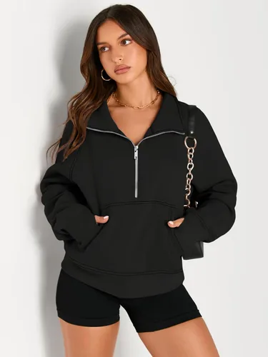 Vista 3 de AUTOMET Womens Sweatshirts Half Zip Cropped Pullover Fleece Quarter Zipper Hoodies Fall outfits Clothes Thumb Hole