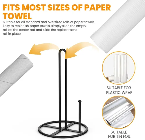 Vista 4 de Soporte para toallas de papel, soporte de rollo de cocina negro para organizar rollos de cocina