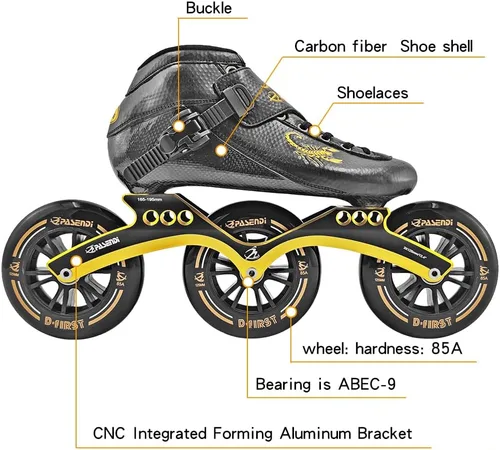 Vista 2 de Zapatos profesionales de patines de velocidad 3 ruedas para hombre 3X125MM ruedas grandes de fibra de carbono zapatos de patinaje negro en línea