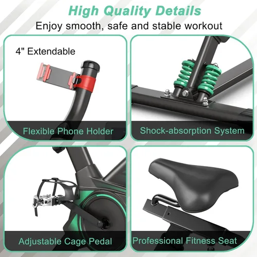 Vista 2 de GYMAX Bicicleta de ejercicio, bicicleta estática de interior con volante de inercia de 40 libras, pantalla LCD, asiento y manillar ajustables