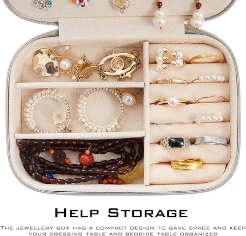 Vista 6 de Shemboli Caja de joyería pequeña, organizador portátil de piel sintética de viaje portátil, doble capa, organizador de almacenamiento de joyas