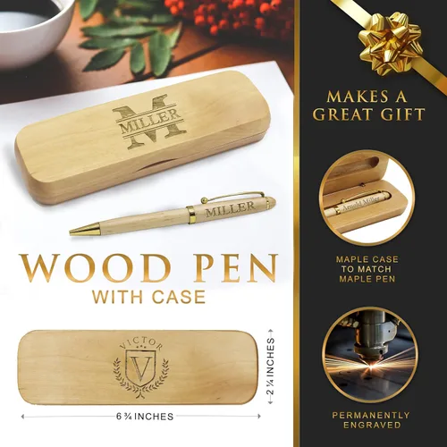 Vista 2 de My Personal Memories Bolígrafo personalizado con estuche monogramado, juego de bolígrafos grabados personalizados para hombres y mujeres (bambú)