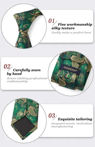 Vista 194 de HISDERN Corbatas para hombre, corbata de cachemira y bolsillo cuadrado tejido clásico floral para hombre, corbata de fiesta de boda