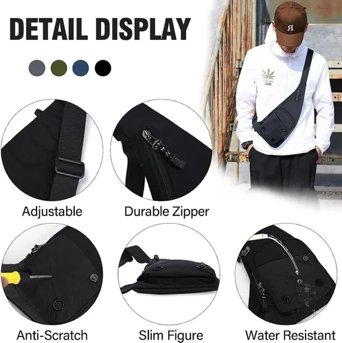 Vista 6 de Tealots Bolso bandolera delgado con bolsillo personal, bolso de hombro casual, mochila ligera, bolsa de pecho para viajes, senderismo