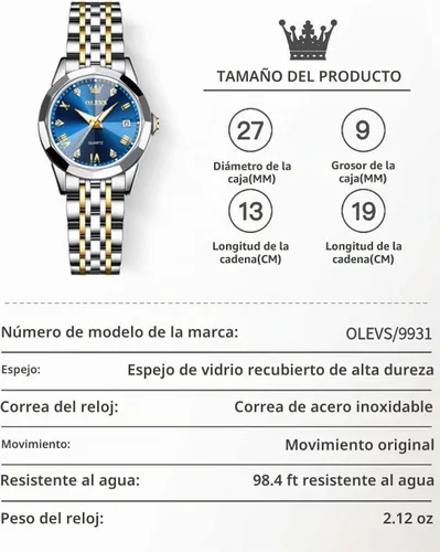 Vista 6 de Relojes de pulsera OLEVS para mujer, reloj pequeño de acero inoxidable para mujer, reloj de moda analógico de cuarzo para damas Classic Elegant Azul