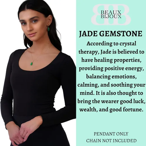Vista 4 de Beaux Bijoux Colgantes de jade genuino para mujer, colgantes de piedras preciosas de jade verde natural de la buena suerte en oro de 14 quilates