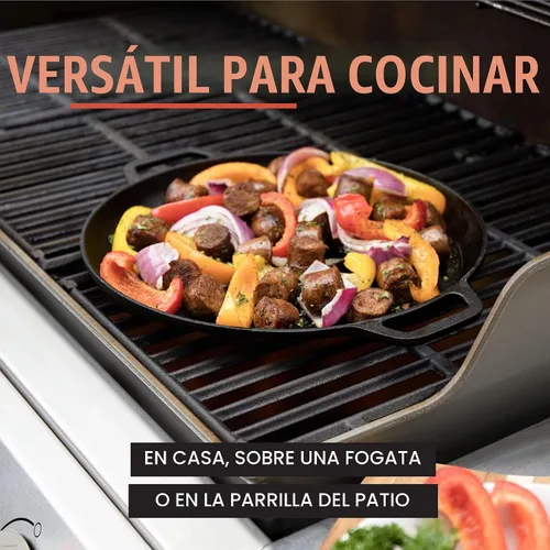 Vista 7 de Sartén de hierro fundido para pizza Chef Pomodoro, sartén de hierro fundido pre-sazonada de 12 pulgadas con asas, sartén dosa para dosa Tawa Roti