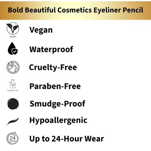 Vista 9 de Bold Beautiful Cosmetics Lápiz delineador de ojos negro impermeable, 0.01 oz