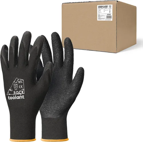 Vista 25 de toolant Guantes de trabajo de látex arrugado a granel, guantes de seguridad con revestimiento de goma para hombres y mujeres, 12 pares para Negro
