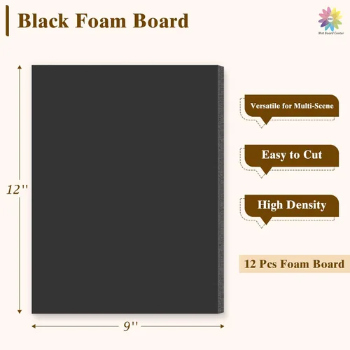 Vista 2 de Mat Board Center - Paquete de 12 tableros de espuma negra de 9 x 12 Negro