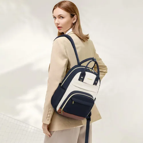 Vista 9 de LOVEVOOK Mini mochila para mujer, elegante mochila impermeable, Drak Azul-beige-marrón, Mochila