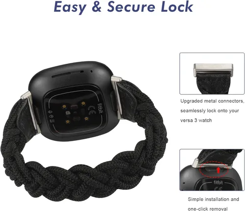 Vista 4 de Wearlizer Banda elástica compatible con correas Fitbit Versa 4 3/Sense 2 1 Correa trenzada para mujer, correa trenzada elástica para Versa