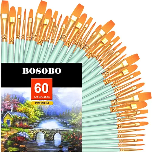 Vista 18 de BOSOBO Juego de pinceles de pintura, 10 pinceles de punta redonda puntiaguda, pinceles de nailon para artistas de cabello acrílico, acuarela
