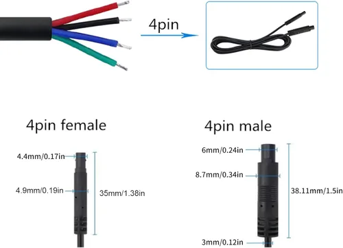 Vista 2 de Cable de extensión de la cámara del tablero del coche de 8.2 ft 4 pines, cable de la cámara de respaldo de plástico para 12 V 24 V Camper remolque